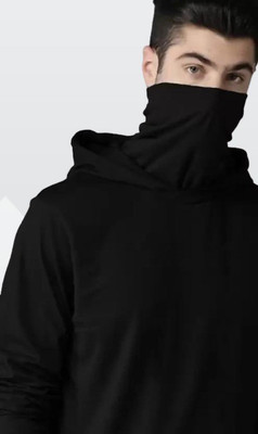 TheFashionPlus Solid Men Hooded Neck Black T-Shirt