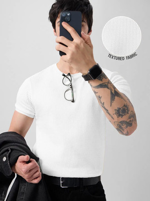 GELAI ENTERPRISE Self Design Men Round Neck White T-Shirt