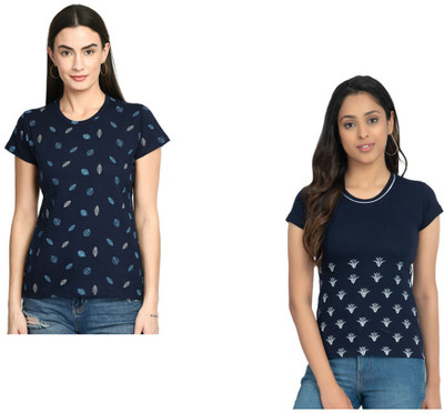 IndiWeaves Printed Women Round Neck Multicolor T-Shirt