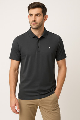 Vinson Solid Men Polo Neck Grey T-Shirt
