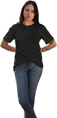 Ceazur Solid Women Round Neck Black T-Shirt