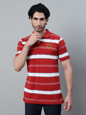CANTABIL Striped Men Polo Neck Red T-Shirt