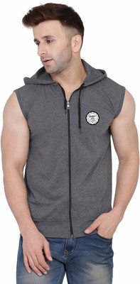 Money Leaf Solid Men Hooded Neck Grey T-Shirt