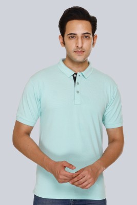 indian krait Self Design Men Polo Neck Light Blue T-Shirt