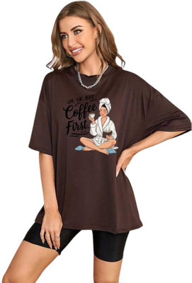 Stylicity Printed Women Round Neck Brown T-Shirt