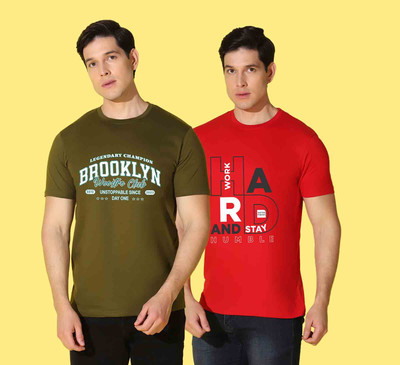 WOOSTRO Printed Men Round Neck Multicolor T-Shirt