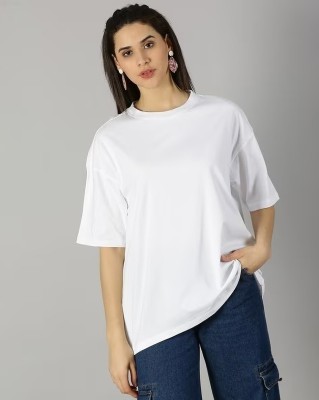 eco runner Solid Women Round Neck White T-Shirt