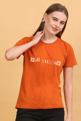 HOUSEOFFASHION Printed Women Round Neck Orange T-Shirt