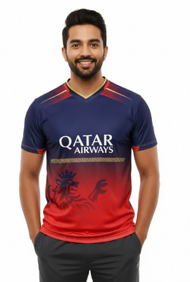 PRASEL Printed Men V Neck Red, Blue T-Shirt