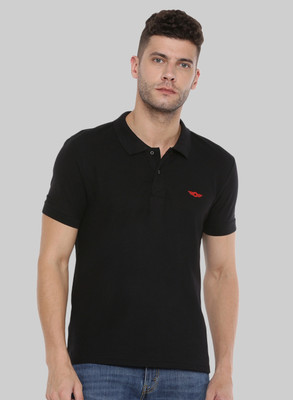 Force NXT Solid Men Polo Neck Black T-Shirt