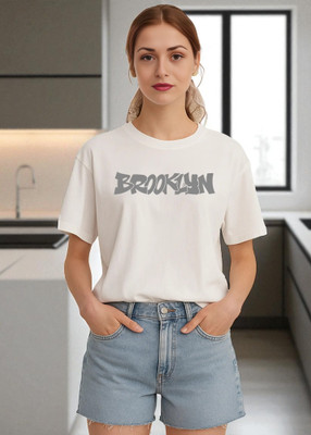 Elvia Printed Women Round Neck White T-Shirt