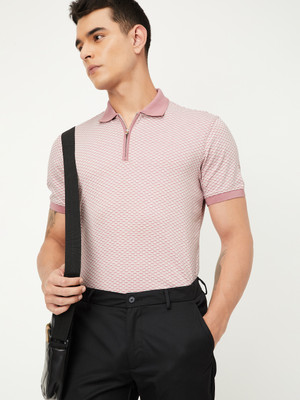 MAX Self Design Men Round Neck Pink T-Shirt