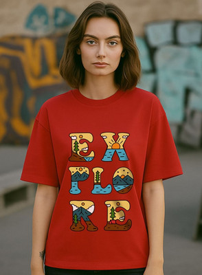 Hazuku Graphic Print Women Round Neck Red T-Shirt