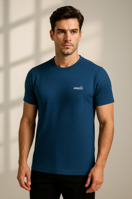 Sportz Fit Solid Men Round Neck Blue T-Shirt
