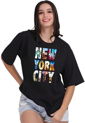 Moda Rapido Graphic Print Women Round Neck Black T-Shirt