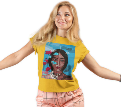 Shubhika Printed, Typography Women Round Neck Yellow T-Shirt