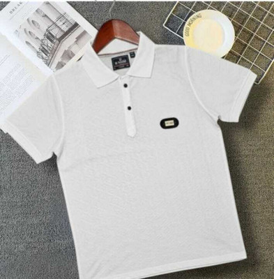 Messy Boy Solid Men Polo Neck Maroon T-Shirt