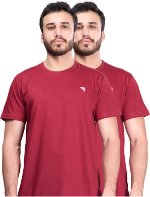 Ramraj Cotton Solid Men Crew Neck Maroon T-Shirt