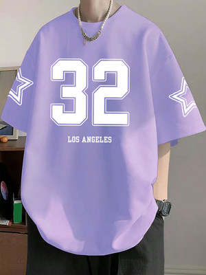 MEG Graphic Print Men Round Neck Purple T-Shirt