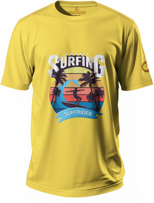 Enciger Printed Men Round Neck Yellow T-Shirt