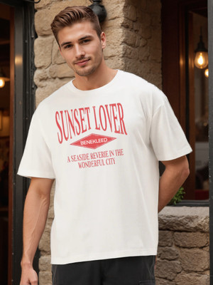 Bene Kleed Printed Men Crew Neck White T-Shirt