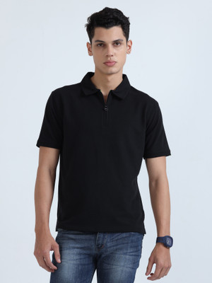 Caslay Solid Men Polo Neck Black T-Shirt