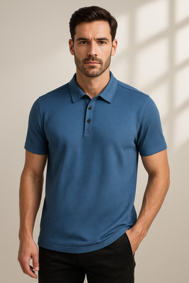 Sportz Fit Solid Men Polo Neck Blue T-Shirt