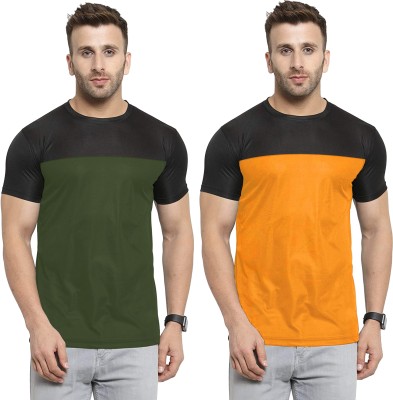 UDI n ADI Colorblock Men Round Neck Dark Green, Yellow T-Shirt