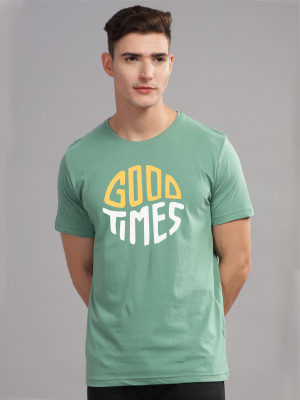 ADRO Printed Men Round Neck Light Green T-Shirt