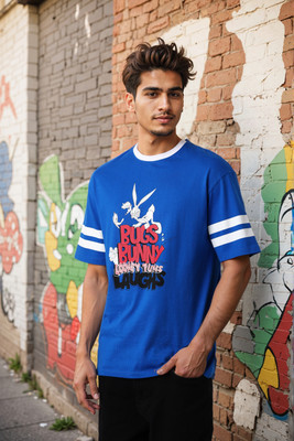 The Indian Garage Co. Printed Men Crew Neck Blue T-Shirt