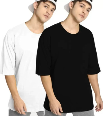 MIT Bharat Solid Men Round Neck White, Black T-Shirt
