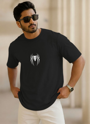 SINNER STREET Printed, Superhero Men Round Neck Black T-Shirt