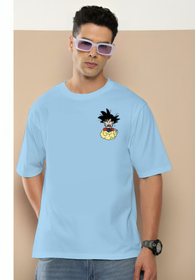 HouseOfCommon Printed Men Round Neck Light Blue T-Shirt