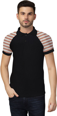 tfurnish Striped Men Polo Neck Black, Pink T-Shirt
