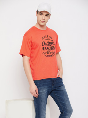Club York Typography Men Round Neck Orange T-Shirt
