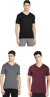 JOCKEY Solid Men V Neck Black, Grey, Maroon T-Shirt
