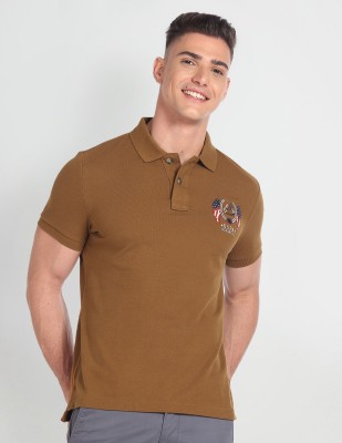 U.S. Polo Assn. Denim Co. Solid Men Polo Neck Brown T-Shirt