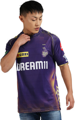 playR x Kolkata Knight Riders Printed Men Mandarin Collar Purple T-Shirt
