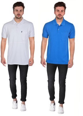 Japroz Solid Men Polo Neck White, Blue T-Shirt