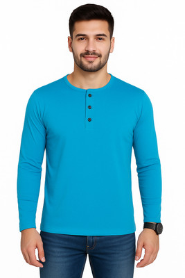 Blisstone Solid Men Henley Neck Light Green T-Shirt