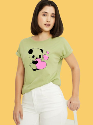 Moda Rapido Printed Women Round Neck Green T-Shirt