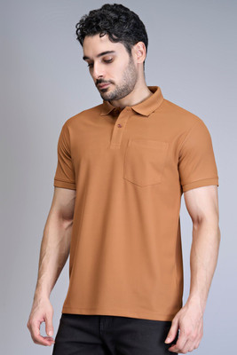 Maxzone Solid Men Polo Neck Brown T-Shirt