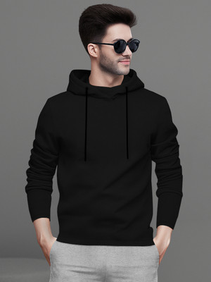 BLIVE Solid Men Hooded Neck Black T-Shirt