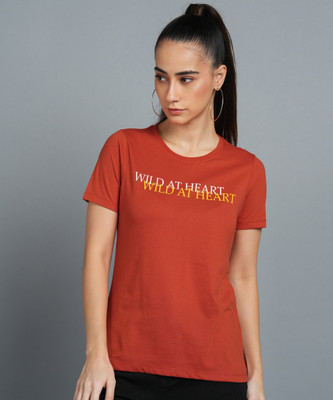 METRONAUT Printed Women Round Neck Orange T-Shirt