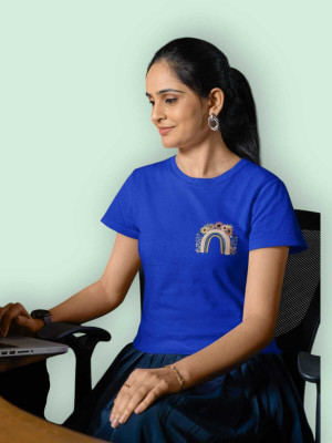 PD CLORI Solid Women Round Neck Blue T-Shirt