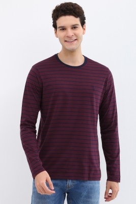 Allen Solly Striped Men Crew Neck Maroon T-Shirt