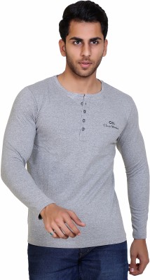 Classic Martino Self Design Men Henley Neck Grey T-Shirt