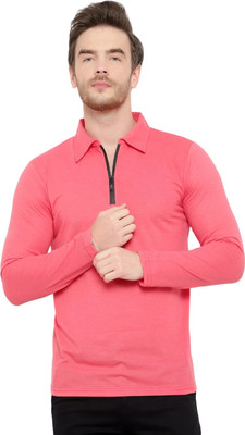 Adorbs Trend Solid Men Polo Neck Pink T-Shirt