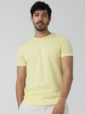 XYXX Solid Men Round Neck Yellow T-Shirt