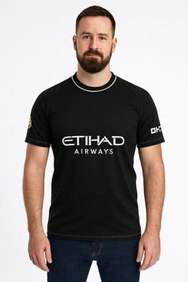 UNIQ Printed Men Polo Neck Black T-Shirt